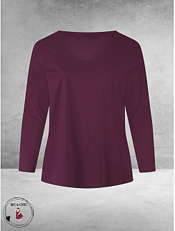 PLUS BASICS Shirt Tee V Slim Langmouw Burgundy